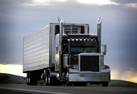 Picture of a silver semi-trailer truck.