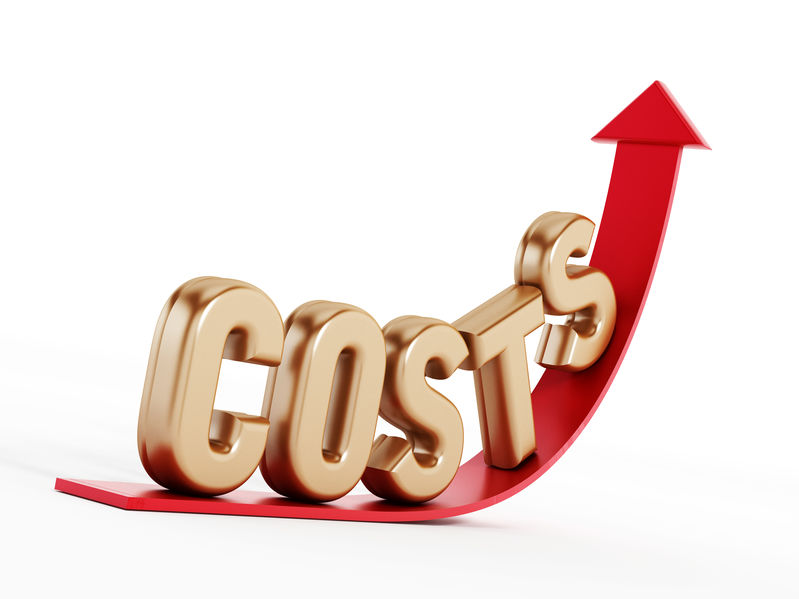 Rising costs text on a red increasing arrow