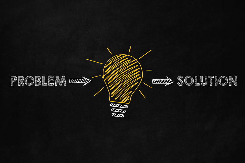 A big yellow lightbulb indicates an idea to solve problem