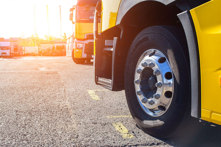 Closeup of tire on semi truck